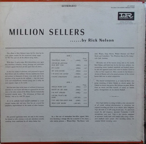 Rick Nelson* : Million Sellers (LP, Comp)