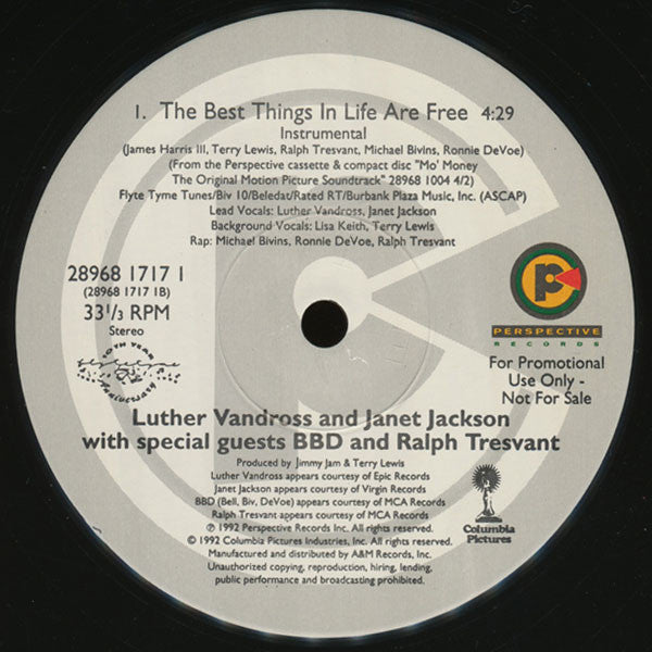 Luther Vandross & Janet Jackson With Special Guests BBD* And Ralph Tresvant : The Best Things In Life Are Free (12", Promo)