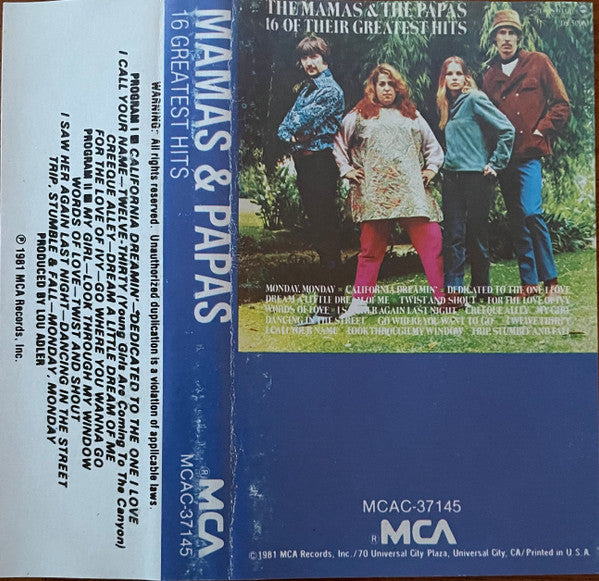 The Mamas & The Papas : 16 Of Their Greatest Hits (Cass, Comp, RE)