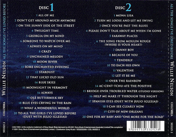 Willie Nelson : All The Songs I've Loved Before - 40 Unforgettable Songs (2xCD, Comp)
