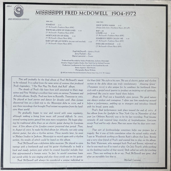 Fred McDowell : 1904-1972 (LP, Album, Scr)