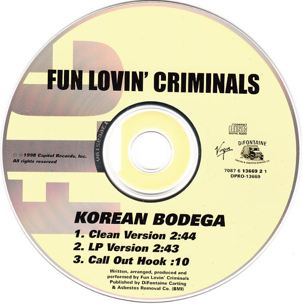 Fun Lovin' Criminals : Korean Bodega (CD, Single, Promo)