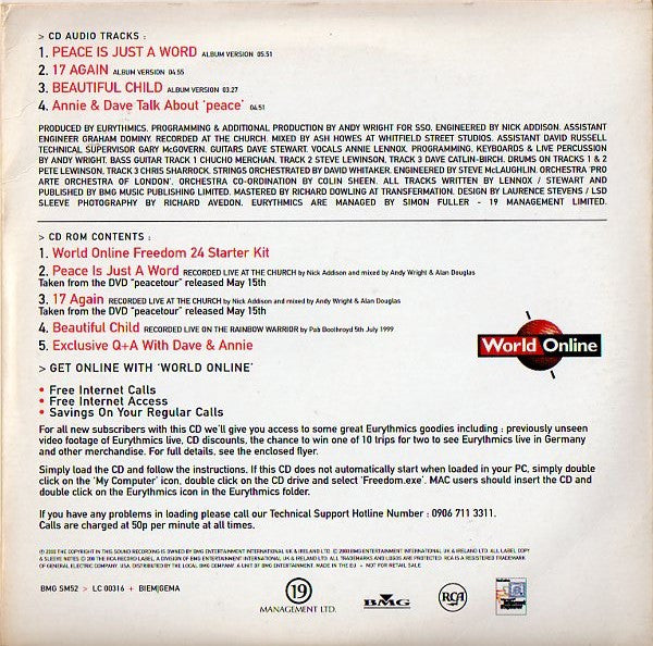 Eurythmics : Peace Is Just A Word (CD, Enh, Promo, Smplr, Car)