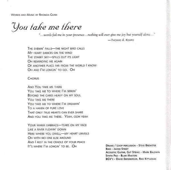 Rhonda Gunn : You Take Me There (CD, Single)