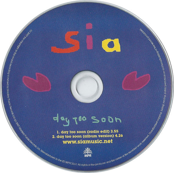 Sia : Day Too Soon (CD, Single, Promo)