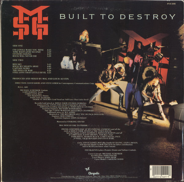 The Michael Schenker Group : Built To Destroy (LP, Album, Pit)
