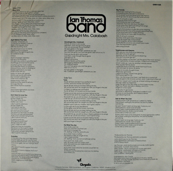 Ian Thomas Band : Goodnight Mrs. Calabash (LP, Album)