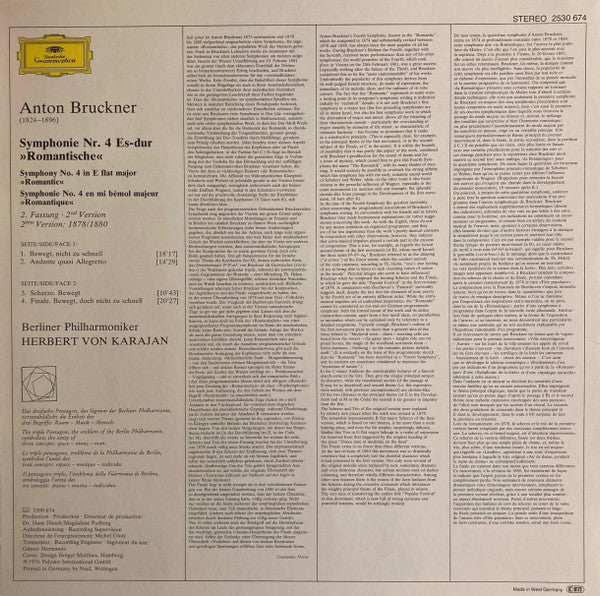 Anton Bruckner, Herbert Von Karajan, Berliner Philharmoniker : Symphonie Nr.4 "Romantische"  (LP)