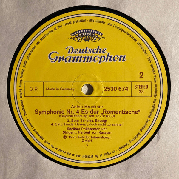 Anton Bruckner, Herbert Von Karajan, Berliner Philharmoniker : Symphonie Nr.4 "Romantische"  (LP)