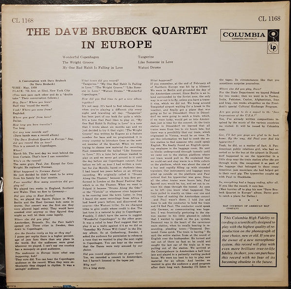 The Dave Brubeck Quartet : The Dave Brubeck Quartet In Europe (LP, Album, Mono, Bri)