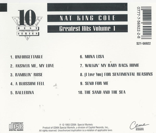 Nat King Cole : Greatest Hits, Vol. 1 (CD, Album, Comp)
