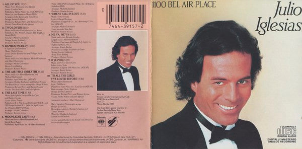 Julio Iglesias : 1100 Bel Air Place (CD, Album, RE, Pit)