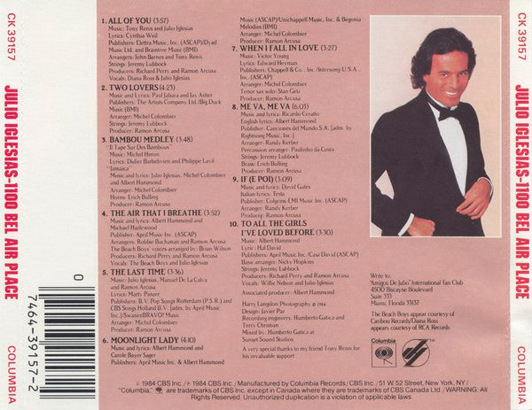 Julio Iglesias : 1100 Bel Air Place (CD, Album, RE, Pit)