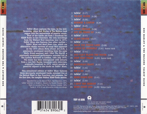 Bob Marley & The Wailers : Talkin' Blues (CD, Album, RE, RM)