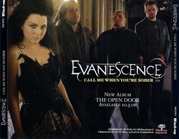 Evanescence : Call Me When You're Sober (CD, Single, Promo)