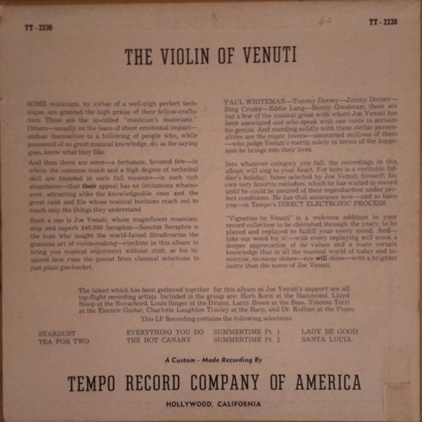 Joe Venuti And His Violon* : Vignettes By Venuti (10", Album, Mono, Red)
