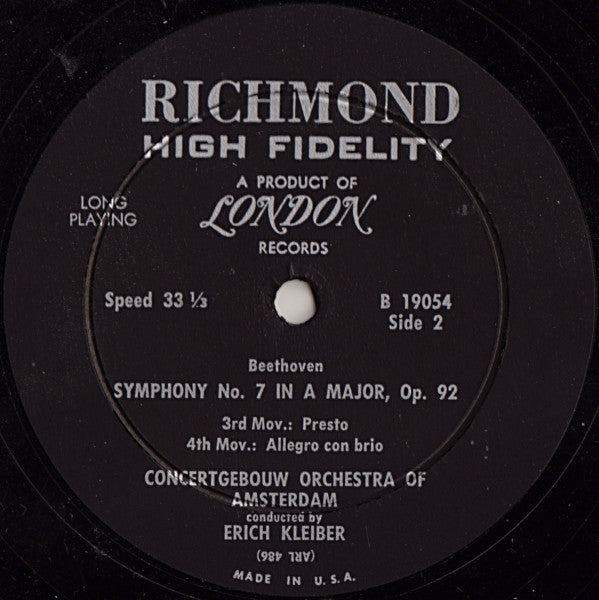 Ludwig van Beethoven - Erich Kleiber, Concertgebouworkest : Symphony No. 7 (LP, Album, Mono)
