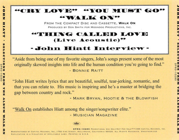 John Hiatt : Walk On CD Sampler (CD, Enh, Ltd, Promo, Smplr)