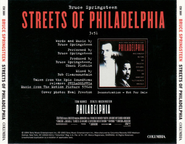 Bruce Springsteen : Streets Of Philadelphia (CD, Single, Promo)
