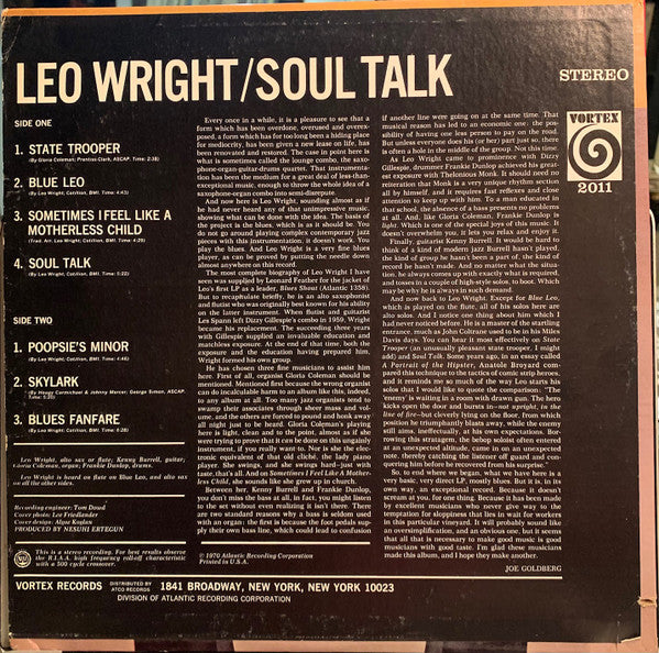Leo Wright : Soul Talk (LP, Album, CTH)