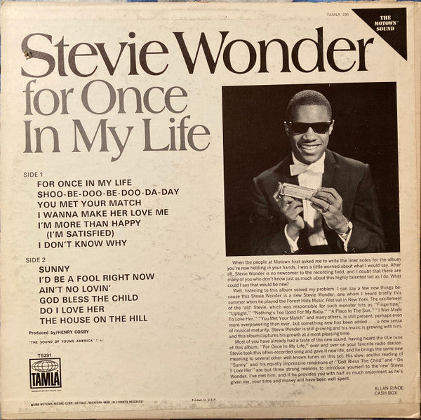 Stevie Wonder : For Once In My Life (LP, Album, RP)