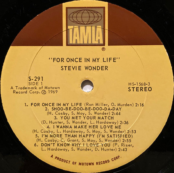 Stevie Wonder : For Once In My Life (LP, Album, RP)