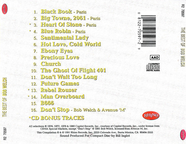 Bob Welch : The Best Of Bob Welch (CD, Comp)