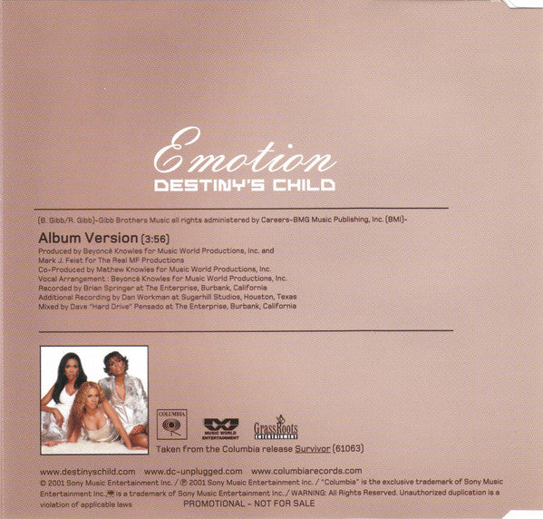 Destiny's Child : Emotion (CD, Single, Promo)