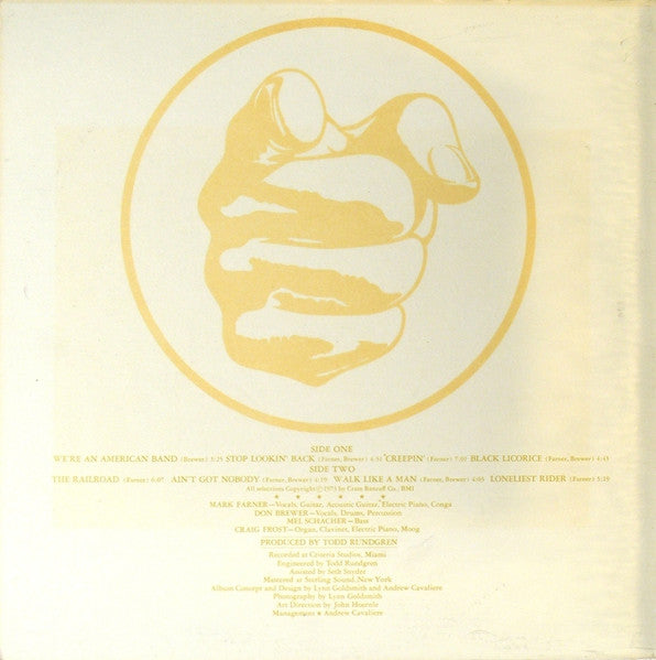 Grand Funk Railroad : We're An American Band (LP, Album, Yel)