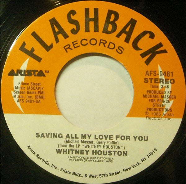 Whitney Houston : Saving All My Love For You / You Give Good Love (7", RE)