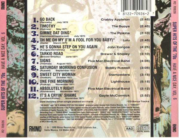 Various : Super Hits Of The '70s - Have A Nice Day, Vol. 6 (CD, Comp, RM, Den)