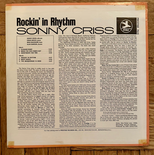 Sonny Criss : Rockin' In Rhythm (LP, Album)