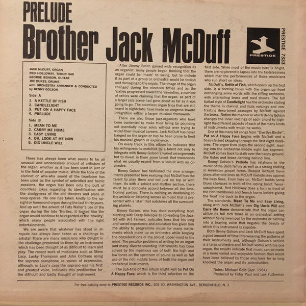 Brother Jack McDuff : Prelude (LP, Album, Mono)