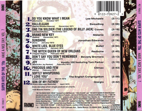Various : Super Hits Of The '70s - Have A Nice Day, Vol. 7 (CD, Comp, RM)