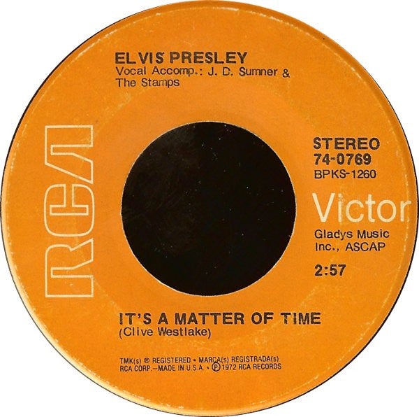 Elvis Presley : Burning Love / It's A Matter Of Time (7", Single, Roc)