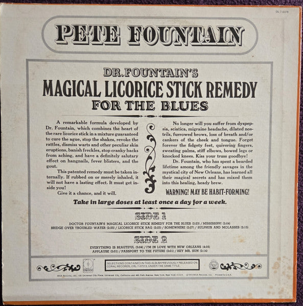 Pete Fountain : Dr. Fountain's Magical Licorice Stick Remedy For The Blues (LP, Album, RE)