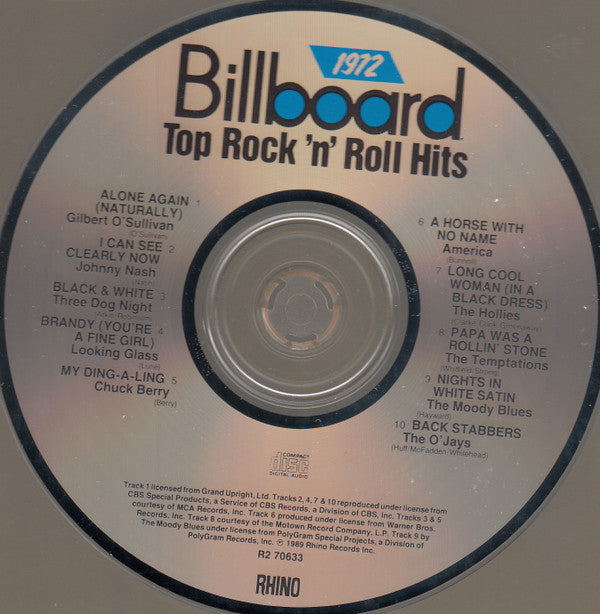 Various : Billboard Top Rock'N'Roll Hits - 1972 (CD, Comp, RM)