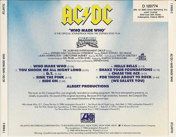 AC/DC : Who Made Who (CD, Album, Comp, Club, RE)