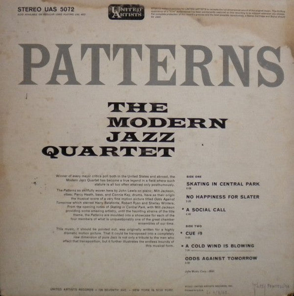 The Modern Jazz Quartet : Patterns (LP, Album, RE)