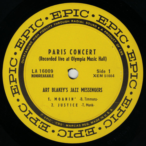 Art Blakey & The Jazz Messengers : Paris Concert (LP, Album, Mono)