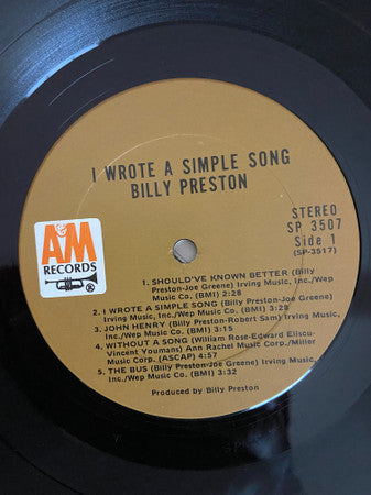 Billy Preston : I Wrote A Simple Song (LP, Album, Gat)