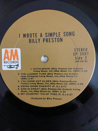 Billy Preston : I Wrote A Simple Song (LP, Album, Gat)