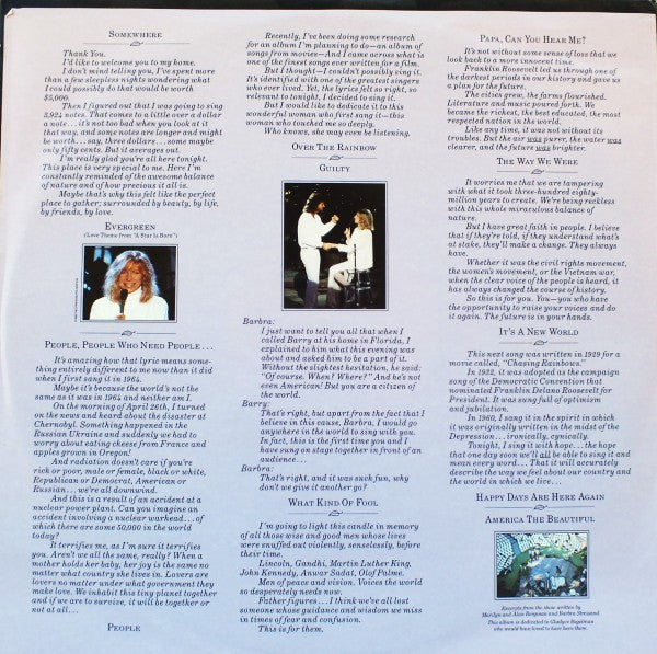 Barbra Streisand : One Voice (LP, Album, Car)