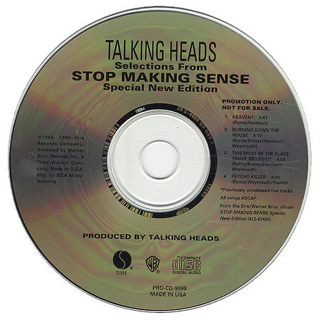 Talking Heads : Selections From Stop Making Sense (Special New Edition) (CD, Promo, Smplr)