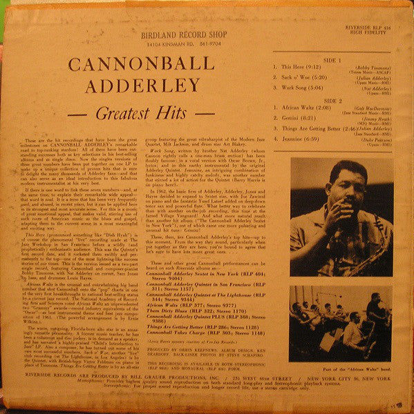 Cannonball Adderley : Greatest Hits (LP, Comp, Mono)