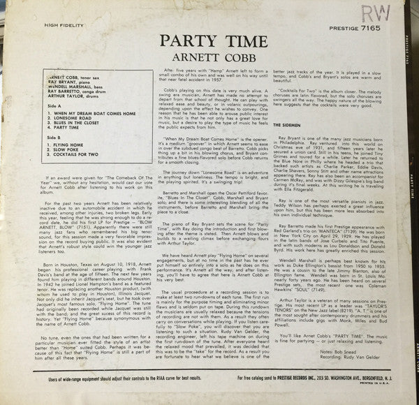 Arnett Cobb : Party Time (LP, Album, Mono)