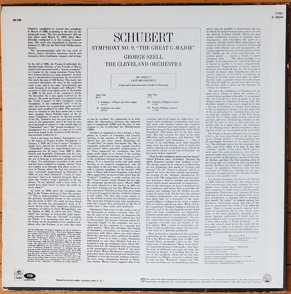 Franz Schubert, George Szell, The Cleveland Orchestra :  Symphony No. 9 "The Great C-Major" (LP, Dar)