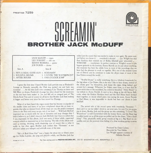 Brother Jack McDuff : Screamin' (LP, Album, Mono)