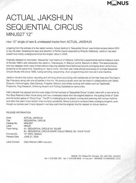 Actual Jakshun : Sequential Circus EP (12", EP, Promo)
