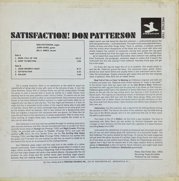 Don Patterson : Satisfaction! (LP, Album, Mono)